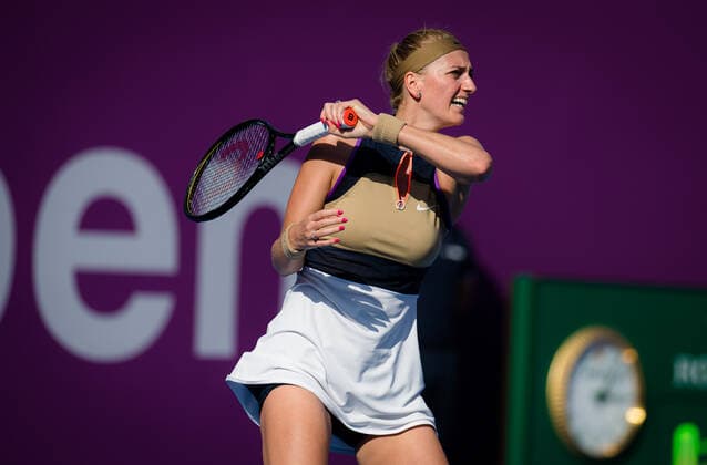 March 4, 2021, DOHA, QATAR: Petra Kvitova of the Czech Republic in action during the quarterfinals of the 2021 Qatar Total Open WTA, Tennis Damen 500 tournament against Anett Kontaveit of Estonia DOHA QATAR - ZUMAa181 20210304_zaa_a181_016 Copyright: xRobxPrangex