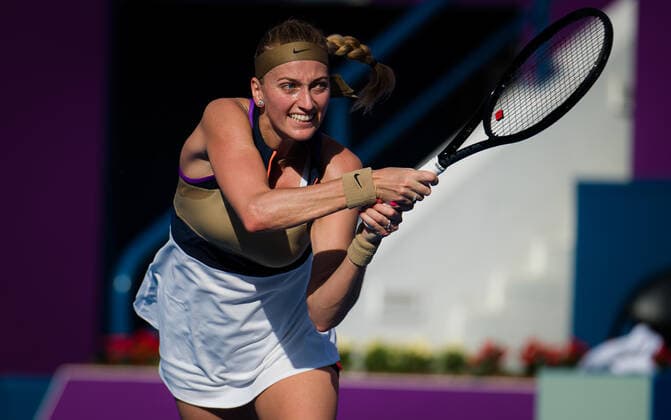 March 4, 2021, DOHA, QATAR: Petra Kvitova of the Czech Republic in action during the quarterfinals of the 2021 Qatar Total Open WTA, Tennis Damen 500 tournament against Anett Kontaveit of Estonia DOHA QATAR - ZUMAa181 20210304_zaa_a181_033 Copyright: xRobxPrangex