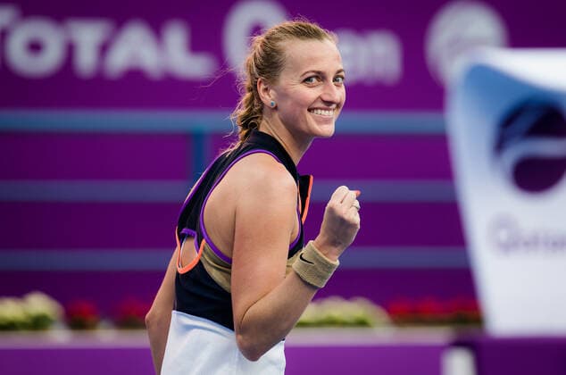 Sport Bilder des Tages March 4, 2021, DOHA, QATAR: Petra Kvitova of the Czech Republic celebrates during the quarterfinals of the 2021 Qatar Total Open WTA, Tennis Damen 500 tournament against Anett Kontaveit of Estonia DOHA QATAR - ZUMAa181 20210304_zaa_a181_048 Copyright: xRobxPrangex