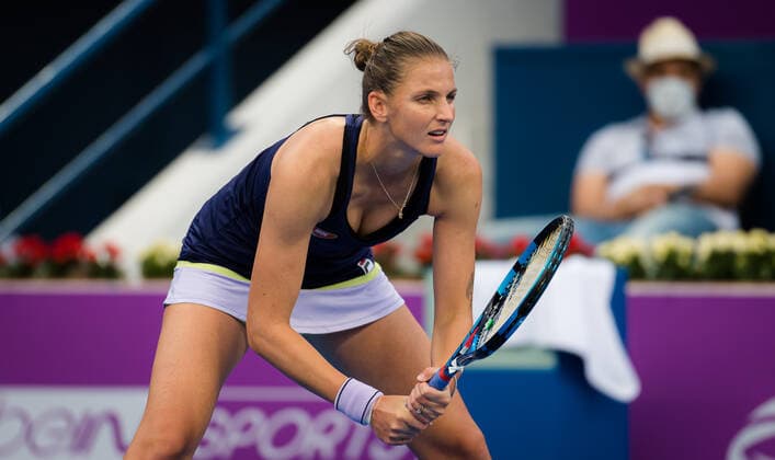March 4, 2021, DOHA, QATAR: Karolina Pliskova of the Czech Republic in action during the quarter-finals of the 2021 Qatar Total Open WTA, Tennis Damen 500 tournament against Jessica Pegula of the United States DOHA QATAR - ZUMAa181 20210304_zaa_a181_062 Copyright: xRobxPrangex