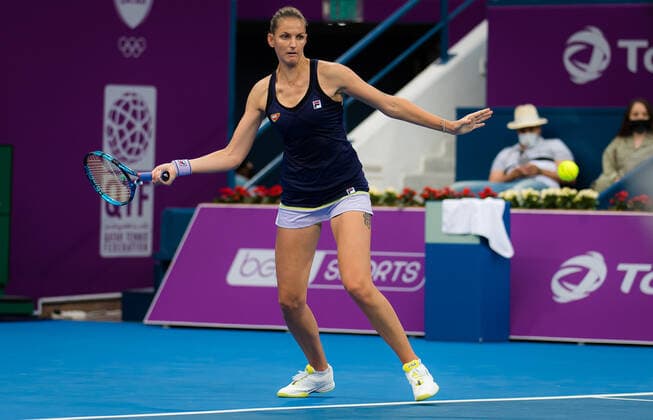 March 4, 2021, DOHA, QATAR: Karolina Pliskova of the Czech Republic in action during the quarter-finals of the 2021 Qatar Total Open WTA, Tennis Damen 500 tournament against Jessica Pegula of the United States DOHA QATAR - ZUMAa181 20210304_zaa_a181_063 Copyright: xRobxPrangex