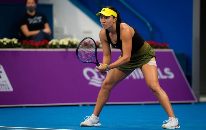 March 4, 2021, DOHA, QATAR: Jessica Pegula of the United States in action during the quarter-finals of the 2021 Qatar Total Open WTA, Tennis Damen 500 tournament against Karolina Pliskova of the Czech Republic DOHA QATAR - ZUMAa181 20210304_zaa_a181_067 Copyright: xRobxPrangex