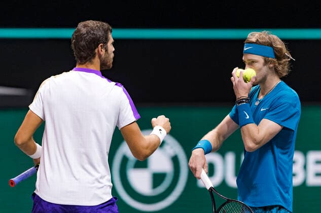 Rotterdam, The Netherlands, 4 march 2021, ABNAMRO World Tennis Tournament, Ahoy, Second round doubles: Karen Khachanov (RUS) Andrey Rublev (RUS). Photo: .tennisimages.com henkkoster  Copyright: xHenkxKosterx