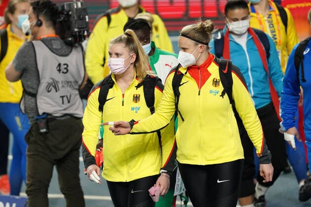 Torun Poland, Athletics, Athletics, European athletics indoor Championships 2021, Athletics European Indoor Championships 2021, European Indoor Championships 2021, 05 03 07 03 2021, Shot put women qualification, Katharina Maisch, Sara Gambeta Germany