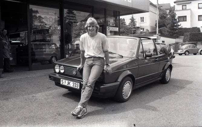 VfB Jürgen Klinsmann VW Golf Cabrio Germany, Stuttgart, 27 05 1988, football, Bundesliga, VfB Stuttgart VfB Jürgen Klinsmann VW Golf Cabrio