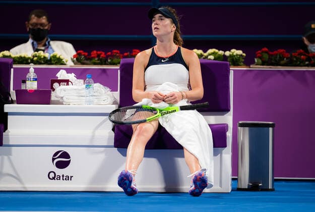 March 4, 2021, DOHA, QATAR: Elina Svitolina of the Ukraine in action during the quarter-finals of the 2021 Qatar Total Open WTA, Tennis Damen 500 tournament against Victoria Azarenka of Belarus DOHA QATAR - ZUMAa181 20210304_zaa_a181_086 Copyright: xRobxPrangex
