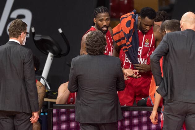 Basketball, Euroleague, FC Bayern Munich Panathinaikos Athens In the picture Jalen REYNOLDS FC Bayern Munich, 8 and Head Coach of FC Bayern Munich Andrea TRINCHIERI Munich Audi Dome Bayern Germany Copyright: Passion2Press.dex xMarkusxFischerx