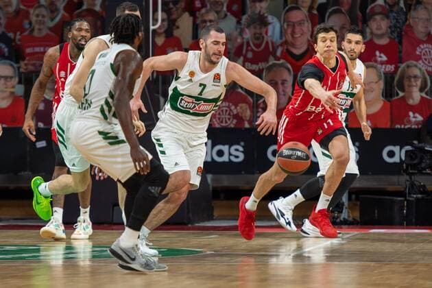 Leferis Bochoridis 7 Panathinaikos Athens , Vladimir Lucic 11 FC Bayern , FC Bayern Basketball vs Panathinaikos Athens, EuroLeague, 04 03 2021 Muenchen Bayern Germany Copyright: xkolbert-press UlrichxGamelx