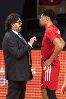 Basketball, Euroleague, FC Bayern Munich Panathinaikos Athens In the picture Head Coach of FC Bayern Munich Andrea TRINCHIERI and Wade BALDWIN FC Bayern Munich, 2 Warm-up Munich Audi Dome Bayern Germany Copyright: Passion2Press.dex xMarkusxFischerx