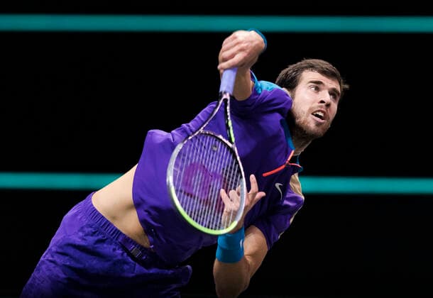 Rotterdam, The Netherlands, 5 march 2021, ABNAMRO World Tennis Tournament, Ahoy, Quarter final: Karen Kachanov (RUS). Photo: .tennisimages.com henkkoster  Copyright: xHenkxKosterx
