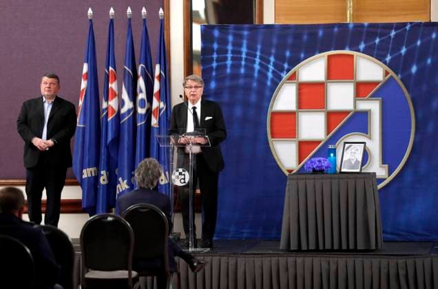 ZLATKO KRANJCAR FUNERAL Former footbal coach Miroslav Ciro Blazevic speaks during commemorative session for former football player and coach Cico Zlatko Kranjcar in Zagreb, Croatia on March 5, 2021. SlavkoxMidzor PIXSELL