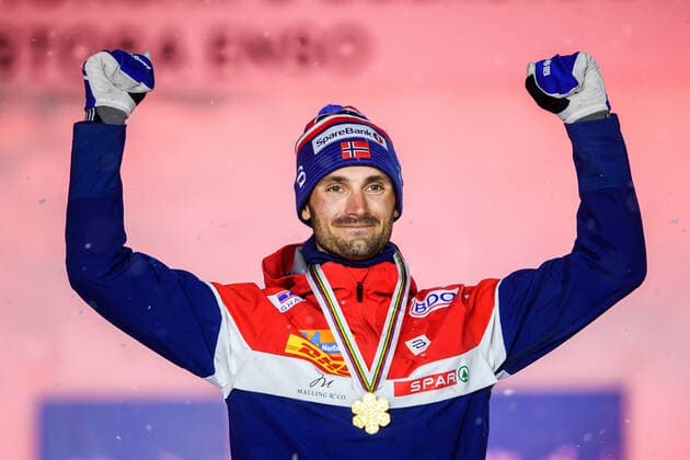 210305 Hans Christer Holund of Norway at a medal ceremony for the men s 15 km Free Technique during the FIS Nordic Ski World Championships on March 5, 2021 in Oberstdorf Photo Johanna Lundberg BILDBYRAN kod JL JL0099 skidor cross country skiing langrenn fis nordic world ski championships vm ski world cup world cup world cup medal ceremony medal ceremony 9 bbeng cheers gold,  Copyright: JOHANNAxLUNDBERG BB210305JL126