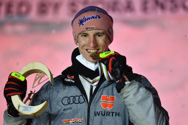 Karl GEIGER GER , with medal,place 3,bronze medal award ceremony Ski Jumping Men Individual HS 137,ski jumping,ski jumping individual competition men ,large hill on 05 03 2021 FIS Nordic World Ski Championships 2021in Oberstdorf from 22 02 07 03 2021