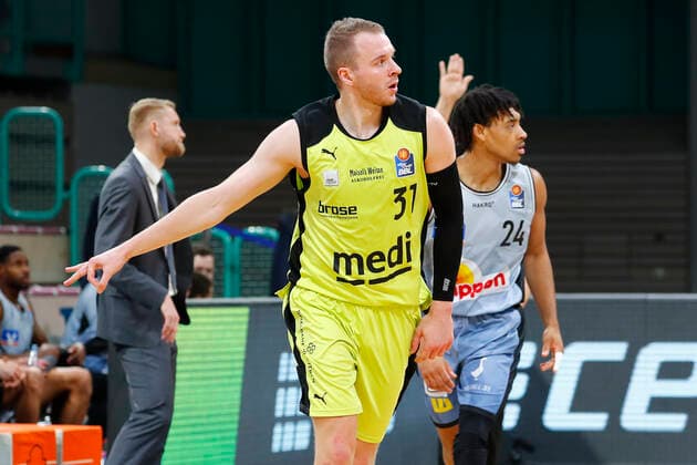 22 Matchday of the easyCredit BBL Basketball Bundesliga on 05 March 2021in the Oberfrankenhalle in Bayreuth Bavaria Germany season 2020 2021 Medi Bayreuth against HAKRO Merlins Crailsheim Osvaldas Olisevicius Medi Bayreuth 31
