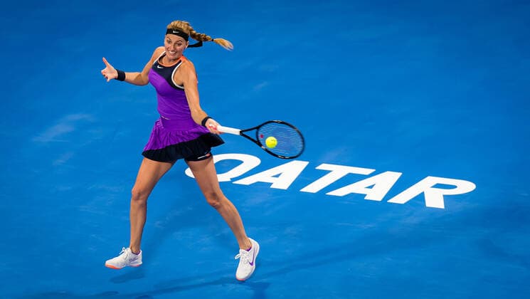 March 5, 2021, DOHA, QATAR: Petra Kvitova of the Czech Republic in action during the semi-final of the 2021 Qatar Total Open WTA, Tennis Damen 500 tournament against Jessica Pegula of the United States DOHA QATAR - ZUMAa181 20210305_zaa_a181_263 Copyright: xRobxPrangex