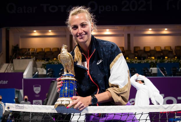March 6, 2021, DOHA, QATAR: Petra Kvitova of the Czech Republic with the champions trophy after winning the final of the 2021 Qatar Total Open WTA, Tennis Damen 500 tournament against Garbine Muguruza of Spain DOHA QATAR - ZUMAa181 20210306_zaa_a181_055 Copyright: xRobxPrangex