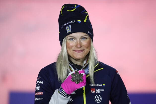 BAVARIA, GERMANY â€“ MARCH 6, 2021: Bronze medallist Frida Karlsson of Sweden is seen during the medal ceremony for the womenâ€™s 30 km mass start classical cross-country competition at the 2021 FIS Nordic World Ski Championships in Oberstdorf, a resort in the Allgau Alps of Bavaria, Germany. Sergei Bobylev TASS  TS0F8BBA
