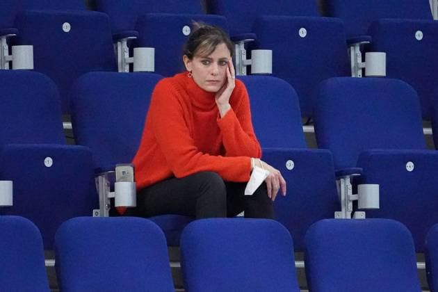 Jennifer Kettemann Managing Director, RNL , looking disappointed, disappointment, frustration, disappointed, pessimistic, in the audience, in the stands, among the spectators, 06 03 2021, Mannheim Germany , Handball, Bundesliga, Rhein Neckar Löwen FRISCH AUF Göppingen xozx