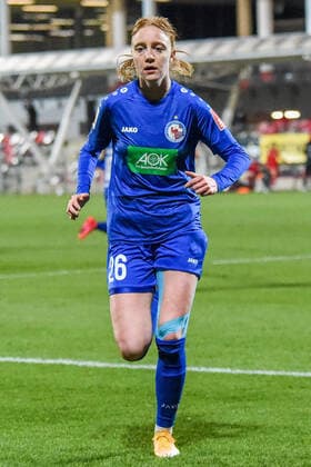 Sara Holmgaard Potsdam, 26 , cutout, full body, single image, action, action, 05 03 2021, Leverkusen Germany , Football, Flyeralarm Frauen Bundesliga, Bayer 04 Leverkusen Turbine Potsdam, DFB DFL REGULATIONS PROHIBIT ANY USE OF PHOTOGRAPHS AS IMAGE SEQUENCES AND OR QUASI VIDEO xmhx