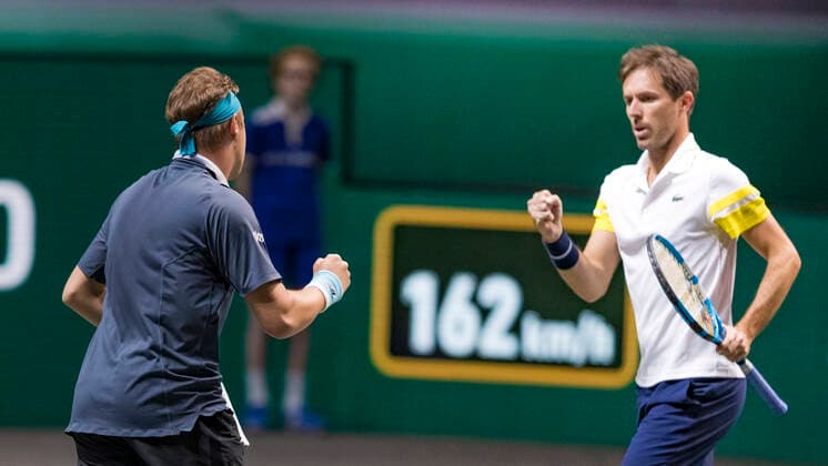 Rotterdam, The Netherlands, 6 march 2021, ABNAMRO World Tennis Tournament, Ahoy, Semi final doubles: Henri Kontinen (FIN) Eduoard Roger-Vasselin (FRA). Photo: .tennisimages.com henkkoster  Copyright: xHenkxKosterx