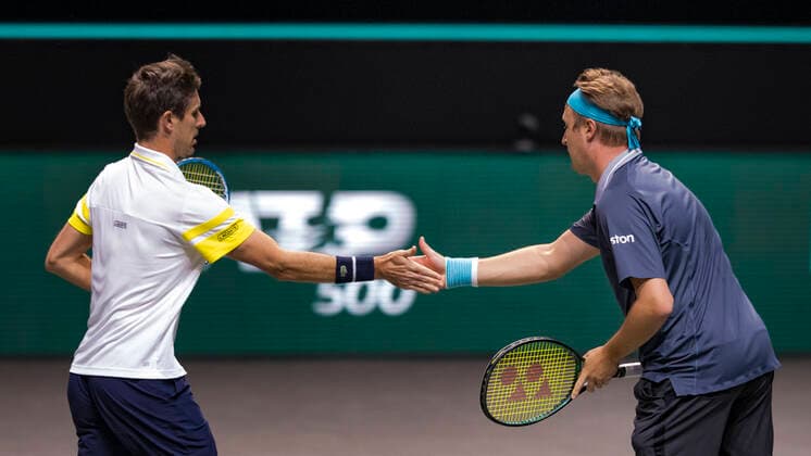 Rotterdam, The Netherlands, 6 march 2021, ABNAMRO World Tennis Tournament, Ahoy, Semi final doubles: Henri Kontinen (FIN) Edouard Roger-Vasselin (FRA). Photo: .tennisimages.com henkkoster  Copyright: xHenkxKosterx
