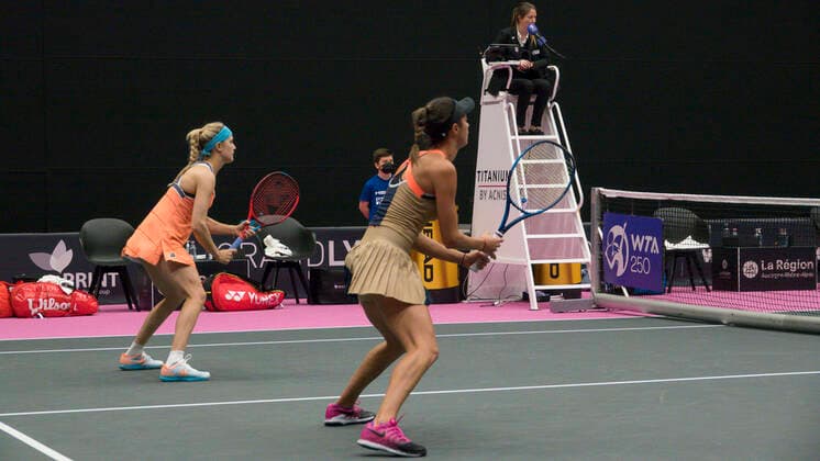 Tennis, WTA-Turnier in Lyon Olga DANILOVIC (SRB) - Eugenie BOUCHARD (CAN) TENNIS : Open 6eme Sens - Palais des sports Lyon - 07 03 2021 SandrineTHESILLAT Panoramic 