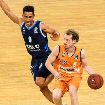 GER, BBL, ratiopharm ulm vs ALBA Berlin 07 03 2021, ratiopharm arena, Neu Ulm, GER, BBL, ratiopharm ulm vs ALBA Berlin, pictured Maodo Lo Berlin, 0 , Per Guenther Ulm, 6 nordphotoxGmbHx xHafner nph00200