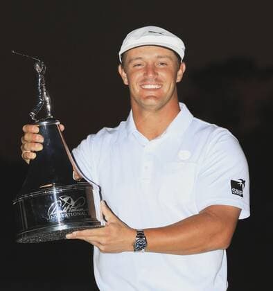 Golf: Arnold Palmer Invitational Bryson DeChambeau of the United States holds the victory trophy after winning the Arnold Palmer Invitational golf tournament at Bay Hill Club and Lodge in Orlando, Florida, on March 7, 2021. 