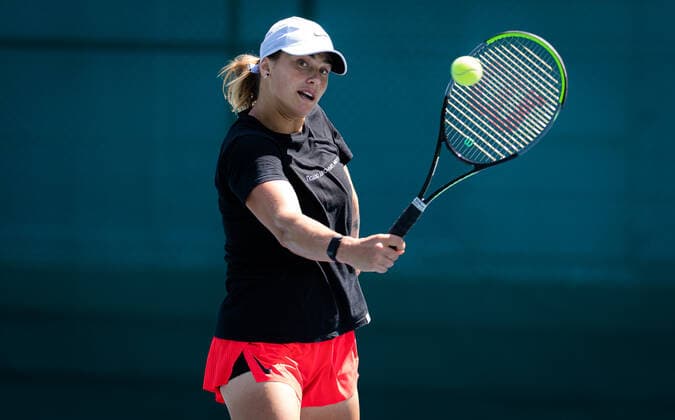 March 8, 2021, DUBAI, UNITED ARAB EMIRATES: Aryna Sabalenka of Belarus during practice at the 2021 Dubai Duty Free Tennis Championships WTA, Tennis Damen 1000 tournament DUBAI UNITED ARAB EMIRATES - ZUMAa181 20210308_zaa_a181_059 Copyright: xRobxPrangex