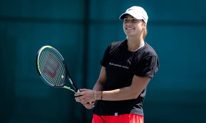 March 8, 2021, DUBAI, UNITED ARAB EMIRATES: Aryna Sabalenka of Belarus during practice at the 2021 Dubai Duty Free Tennis Championships WTA, Tennis Damen 1000 tournament DUBAI UNITED ARAB EMIRATES - ZUMAa181 20210308_zaa_a181_063 Copyright: xRobxPrangex