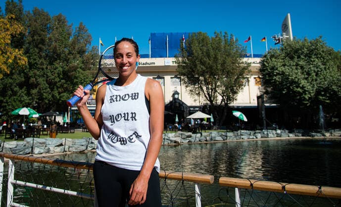 March 8, 2021, DUBAI, UNITED ARAB EMIRATES: Madison Keys of the United States hits balls across the tournament site pond at the 2021 Dubai Duty Free Tennis Championships WTA, Tennis Damen 1000 tournament DUBAI UNITED ARAB EMIRATES - ZUMAa181 20210308_zaa_a181_074 Copyright: xRobxPrangex