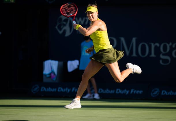 March 8, 2021, DUBAI, UNITED ARAB EMIRATES: Angelique Kerber of Germany in action during the first round of the 2021 Dubai Duty Free Tennis Championships WTA, Tennis Damen 1000 tournament against Caroline Garcia of France DUBAI UNITED ARAB EMIRATES - ZUMAa181 20210308_zaa_a181_087 Copyright: xRobxPrangex