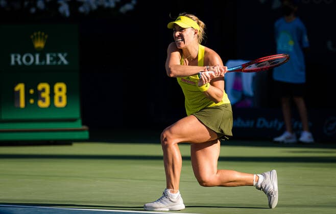 March 8, 2021, DUBAI, UNITED ARAB EMIRATES: Angelique Kerber of Germany in action during the first round of the 2021 Dubai Duty Free Tennis Championships WTA, Tennis Damen 1000 tournament against Caroline Garcia of France DUBAI UNITED ARAB EMIRATES - ZUMAa181 20210308_zaa_a181_090 Copyright: xRobxPrangex