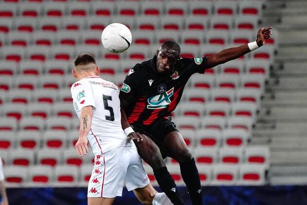 Stanley NSoki (OGC Nice) - Ruben Aguilar (AS Monaco) FOOTBALL : OGC Nice vs AS Monaco - 16 eme de finale de coupe de France - Nice - 08 03 2021 NorbertScanella PanoramiC 