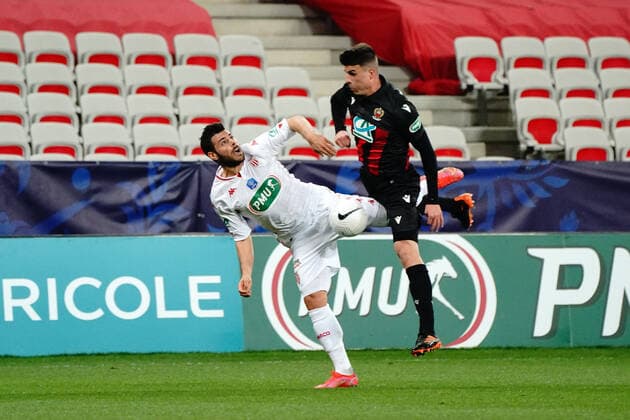 Flavius Daniluc (OGC Nice) - Kevin Volland (AS Monaco) FOOTBALL : OGC Nice vs AS Monaco - 16 eme de finale de coupe de France - Nice - 08 03 2021 NorbertScanella PanoramiC 