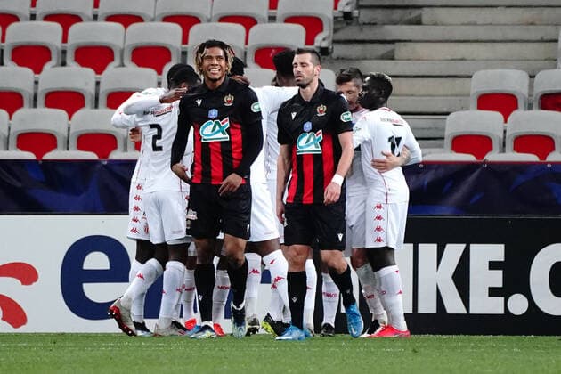 Joie - Kevin Volland (AS Monaco) - deception Jean Clair Todibo (OGC Nice) - Morgan Schneiderlin (OGC Nice) FOOTBALL : OGC Nice vs AS Monaco - 16 eme de finale de coupe de France - Nice - 08 03 2021 NorbertScanella PanoramiC 