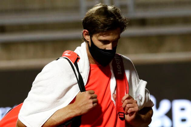 Santiago 8 Marzo 2021 El tenista Chileno Nicolas Jarry se enfrenta al tenista FrancesTiafoe de Estados UnidosChileno Nicolas Jarry durante el ATP, Tennis Herren de Santiago realizado en San Carlos de Apoquindo. Javier Salvo Photosport ATP de Santiago 8 3 2021
