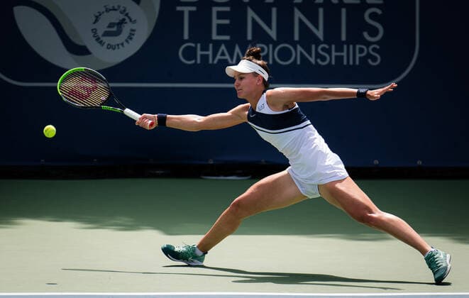March 9, 2021, DUBAI, UNITED ARAB EMIRATES: Veronika Kudermetova of Russia in action during the second round of the 2021 Dubai Duty Free Tennis Championships WTA, Tennis Damen 1000 tournament against Belinda Bencic of Switzerland DUBAI UNITED ARAB EMIRATES - ZUMAa181 20210309_zaa_a181_002 Copyright: xRobxPrangex
