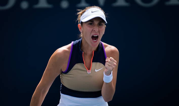 March 9, 2021, DUBAI, UNITED ARAB EMIRATES: Belinda Bencic of Switzerland in action during the second round of the 2021 Dubai Duty Free Tennis Championships WTA, Tennis Damen 1000 tournament against Veronika Kudermetova of Russia DUBAI UNITED ARAB EMIRATES - ZUMAa181 20210309_zaa_a181_015 Copyright: xRobxPrangex