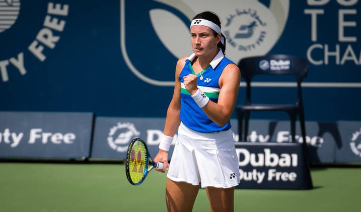 March 9, 2021, DUBAI, UNITED ARAB EMIRATES: Anastasija Sevastova of Latvia in action during the second round of the 2021 Dubai Duty Free Tennis Championships WTA, Tennis Damen 1000 tournament against Karolina Pliskova of the Czech Republic DUBAI UNITED ARAB EMIRATES - ZUMAa181 20210309_zaa_a181_038 Copyright: xRobxPrangex