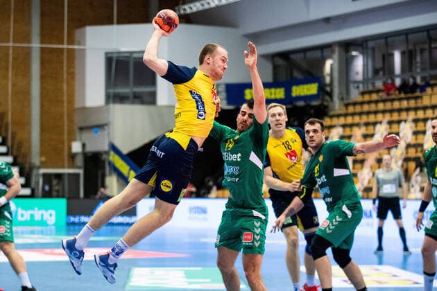 210309 Felix Claar of Sweden during the EHF Euro Qualification match between Sweden and Montenegro on March 9, 2021 in Lund,  Copyright: MATHILDAxAHLBERG BB210309BB296