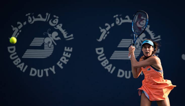 March 9, 2021, DUBAI, UNITED ARAB EMIRATES: Sorana Cirstea of Romania in action during the second round of the 2021 Dubai Duty Free Tennis Championships WTA, Tennis Damen 1000 tournament against Anett Kontaveit of Estonia DUBAI UNITED ARAB EMIRATES - ZUMAa181 20210309_zaa_a181_091 Copyright: xRobxPrangex