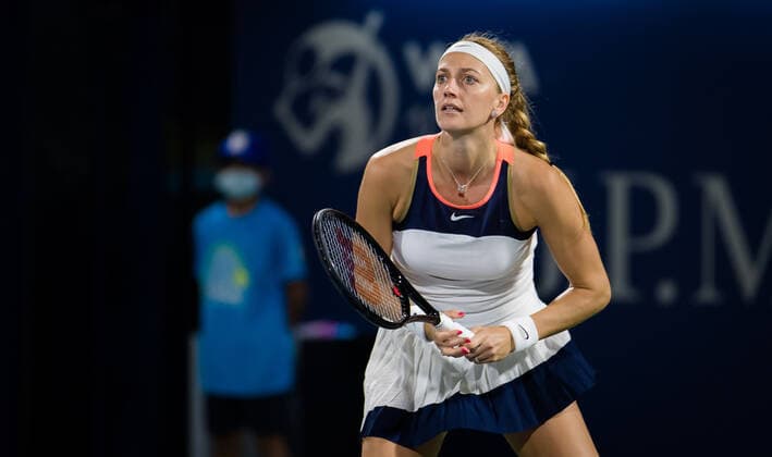 March 9, 2021, DUBAI, UNITED ARAB EMIRATES: Petra Kvitova of the Czech Republic in action during her second round match at the 2021 Dubai Duty Free Tennis Championships WTA, Tennis Damen 1000 tournament against Jil Teichmann of Switzerland DUBAI UNITED ARAB EMIRATES - ZUMAa181 20210309_zaa_a181_128 Copyright: xRobxPrangex
