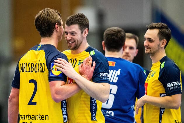 210309 Niclas Ekberg of Sweden celebrate after the EHF EURO Qualification, EM, Europameisterschaft match between Sweden and Montenegro on March 9, 2021 in Lund.  Copyright: MATHILDAxAHLBERG BB210309BB304