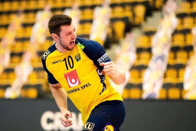 210309 Niclas Ekberg of Sweden celebrates during the EHF Euro Qualification match between Sweden and Montenegro on March 9, 2021 in Lund,  Copyright: MATHILDAxAHLBERG BB210309BB308