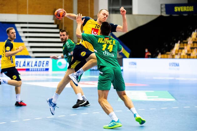 210309 Felix Claar of Sweden during the EHF Euro Qualification match between Sweden and Montenegro on March 9, 2021 in Lund,  Copyright: MATHILDAxAHLBERG BB210309BB316