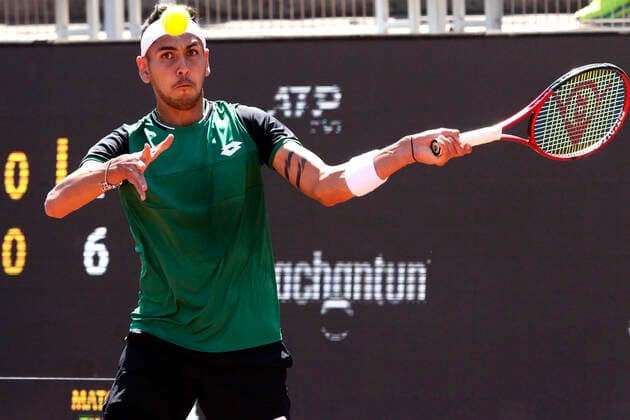 Santiago 9 Marzo 2021 El tenista Chileno Alejandro Tabilo se enfrenta al tenista de Slovakia, Jozef Kovalik, durante el ATP, Tennis Herren de Santiago realizado en San Carlos de Apoquindo. Javier Salvo Photosport ATP de Santiago 9 3 2021