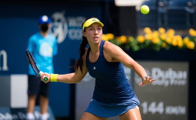 March 10, 2021, DUBAI, UNITED ARAB EMIRATES: Jessica Pegula of the United States in action during her third-round match at the 2021 Dubai Duty Free Tennis Championships WTA, Tennis Damen 1000 tournament against Karolina Pliskova of the Czech Republic DUBAI UNITED ARAB EMIRATES - ZUMAa181 20210310_zaa_a181_012 Copyright: xRobxPrangex