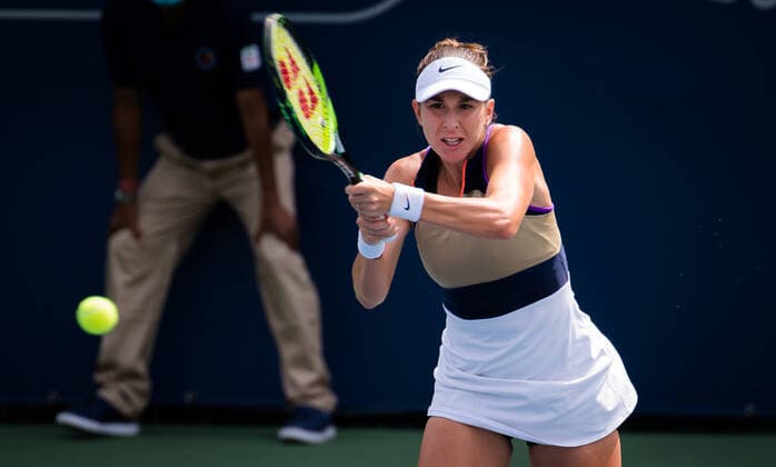March 10, 2021, DUBAI, UNITED ARAB EMIRATES: Belinda Bencic of Switzerland in action during her third-round match at the 2021 Dubai Duty Free Tennis Championships WTA, Tennis Damen 1000 tournament against Anastasia Potapova of Russia DUBAI UNITED ARAB EMIRATES - ZUMAa181 20210310_zaa_a181_029 Copyright: xRobxPrangex