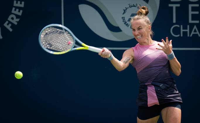 March 10, 2021, DUBAI, UNITED ARAB EMIRATES: Svetlana Kuznetsova of Russia in action during the third round at the 2021 Dubai Duty Free Tennis Championships WTA, Tennis Damen 1000 tournament against Barbora Krejcikova of the Czech Republic DUBAI UNITED ARAB EMIRATES - ZUMAa181 20210310_zaa_a181_057 Copyright: xRobxPrangex